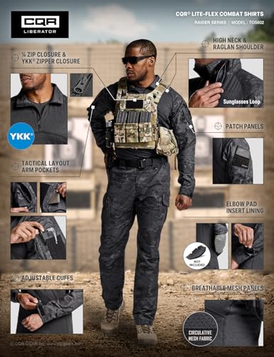 Image of CQR Men's Tactical Combat Shirt, 1 /4 Zip Long Sleeve Breathable Military BDU Training Top for Shooting, Hunting, Range Use
