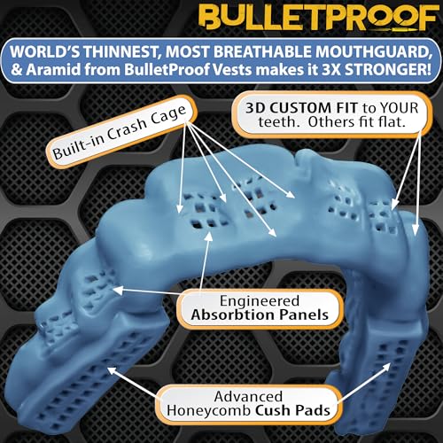 Image of Bulletproof: World's Thinnest Most Breathable Mouthguard is 3X Stronger! BJJ Lacrosse Football Basketball MMA Wrestling Hockey Rugby Boxing Men Sports Mouth Guard Grinding Teeth Adult Youth Braces