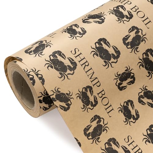 WRAPAHOLIC Kraft Crab Shrimp Boil Wrapping Paper Roll - 17 Inch 16.5 Feet - Black Crab Wrapping Paper for Table Runner Place Mats Seafood Party Shrimp Boil Party Birthday Wedding