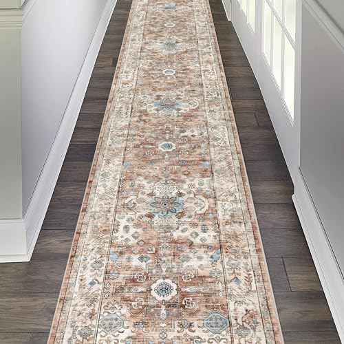 Pauwer Long Hallway Runner Rug 2'6''x14', Boho Washable Runner Rugs with Rubber Backing, Non Slip Carpet Runner for Hallways, Farmhouse Rug Runners for Kitchen Laundry Room Entryway