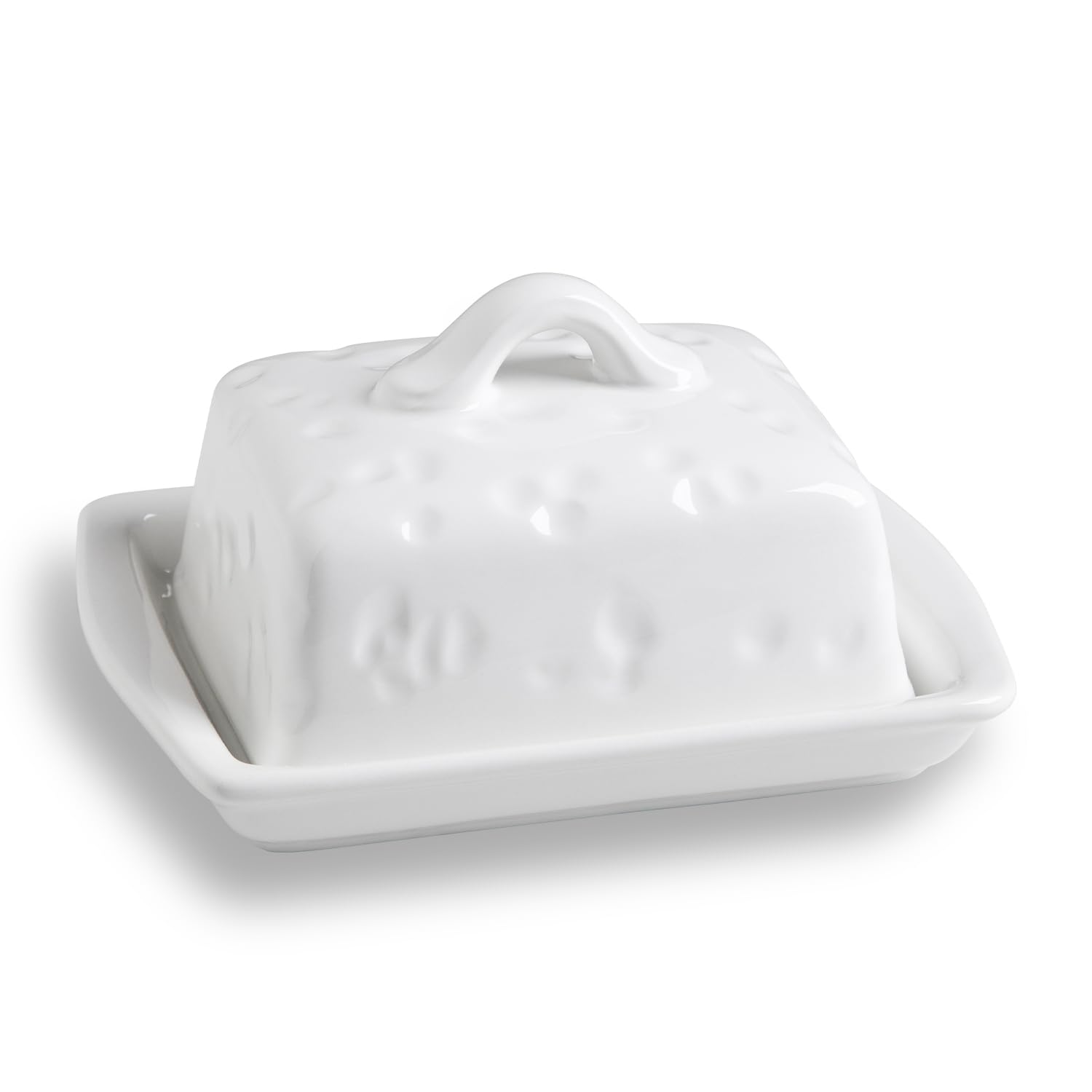 Sweejar Home Ceramic Butter Dish with Lid,Cheese-Shaped Butter Holder,Cute Butter Dish for Countertop,Kitchen Deco & Butter Storage(White)