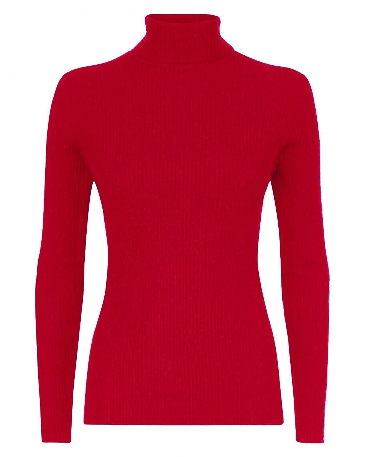 GUBA Womens Polo Neck TOP Ribbed Ladies ROLL Turtle HIGH Neck Jumper Long Sleeve Red