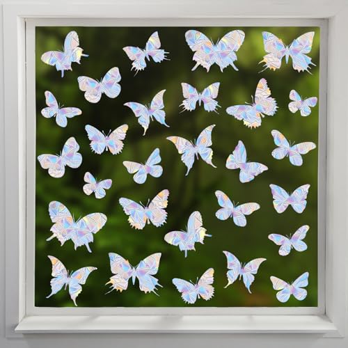 Oofwaapo BUTTERFLY-CLING Anti-Collision Window Clings For Glass Window - 28 Pcs Butterfly Rainbow Window Stickers Non Adhesive Prismatic Vinyl Decals cover