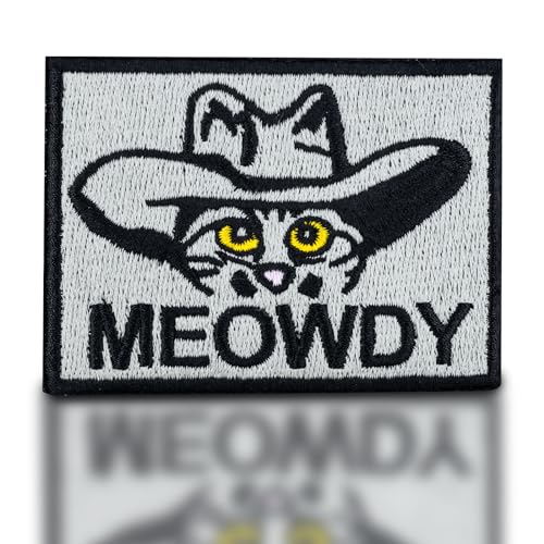 backtime Meowdy Embroidered Patch, Tactical Military Morale Patch with Hook Fastener Backing, Funny Applique Humor Patch for Backpacks, Bag, Uniforms, Jeans, Jackets, Vests, Hats, Helmet