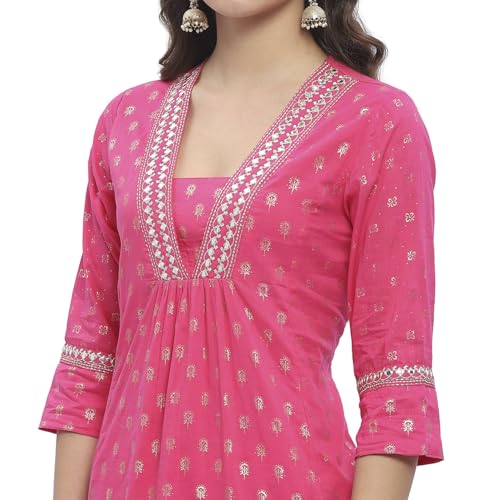 Image of BIBA Women Cotton Gathered Printed Suit Set