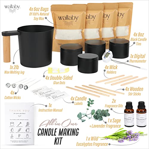 Luxury Modern Candle Making Kit With Premium 100% Natural Soy Wax And 4 Large 8Oz Minimalist Black Tins, Diy Candle Making Kit And Gift For Adults And Beginners #TOP1