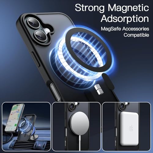 Image of Elzzi Magnetic for iPhone 17 Case Compatible with MagSafe Lens Camera Protection Slim Translucent Matte Shockproof with Anti-Fingerprint Phone Case,Black new