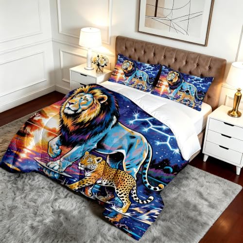 Juego de ropa de microfibra con edredón nórdico de león de 220x240 cm para cama 150 4