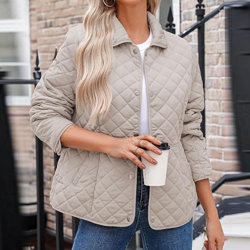 Stay Cozy in Style: AQAYL Women's Beiged Quilted Puffer Jacket - Lightweight & Warm - Image 3