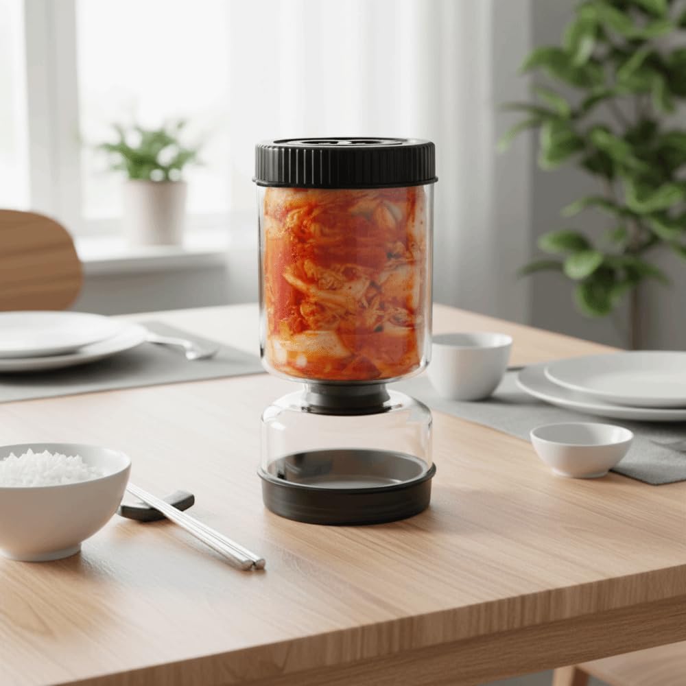 Tarro de cristal para encurtidos, dispensador seco y húmedo, tarro de reloj de arena de aceitunas y pepinillos, a prueba de fugas para el hogar, en escabeche Kimchi (negro)
