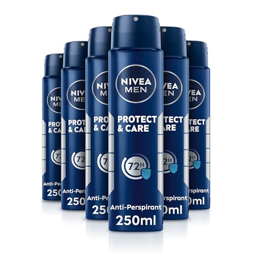 NIVEA Men Protect & Care Spray (6 x 250ml) Anti-Perspirant for 72H Protection Gentle and Effective Deodorant Free From Alcohol