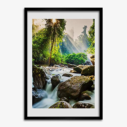 Chute d'eau dans la forêt cadre MDF 50x70 cm moulure bois