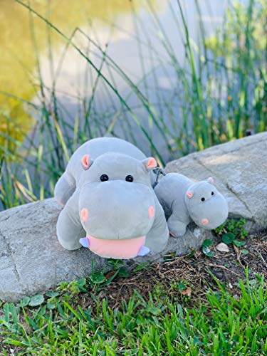 Exceptional Home Mother & Baby Hippo Plush Toy Set | Super Soft Stuffed Animals | Cute Plushies for Kids' Bedroom | 17-in Safari Stuffed Animals for Girls & Boys - Image 3