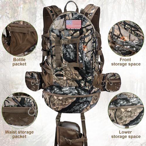 YVLEEN Hunting Backpack, Durable Camo Hunting Packs for Men, Large Capacity Hunting Day Pack for Rifle Bow Gun - Image 5