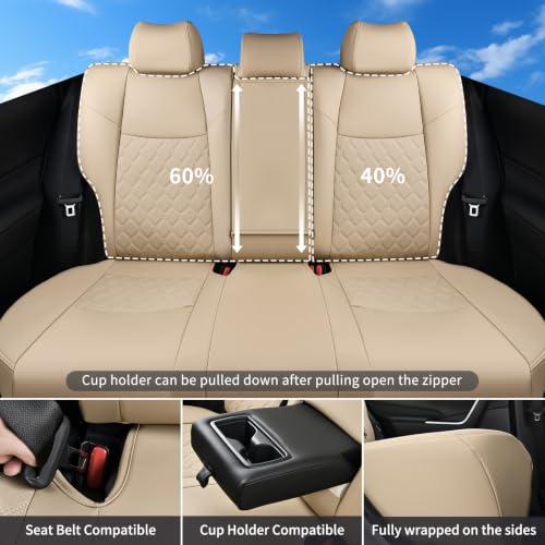 Image of Huidasource Custom Fit RAV4 (Gas Only) Car Seat Covers Full Set, Waterproof Faux Leather for 2019-2024 Toyota RAV4 LE /XLE & XLE Premium /Limited (Does Not Fit Adventure and TRD Off-Road, Beige)