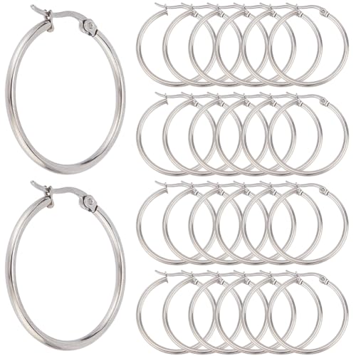 SOFPLATE 1 Box 60pcs 30mm Stainless Steel Earring Beading Hoop Set Hypoallergenic Silver Dangle Hoops Open Round Earring Findings for Jewellery Making Supplies DIY Craft