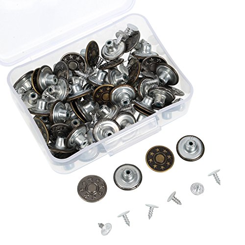 Shappy 50 Sets Metal Jeans Buttons Denim Replacement Buttons Tack Snap Buttons with Rivets and Storage Box for Jackets Jeans, Bronze and Silver