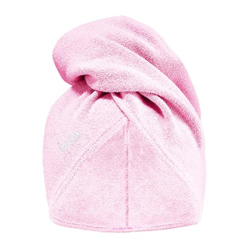 Turbante per Capelli Asciugamano per Capelli a Turbante Microfibra con Bottone Doccia con Pulsante per Tutti i Tipi di Capelli e Lunghezze Capelli Bagnati Asciugamano da Doccia Taglia (Rosa)