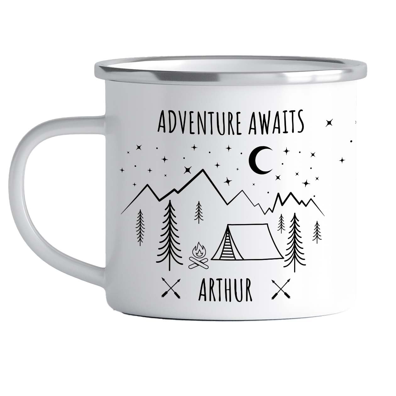 PomchickCampervan Enamel Camping Mug | Personalised Nature Camp Mug with Tent and Mountains His and Hers Couple Travel Present Accessories Camping