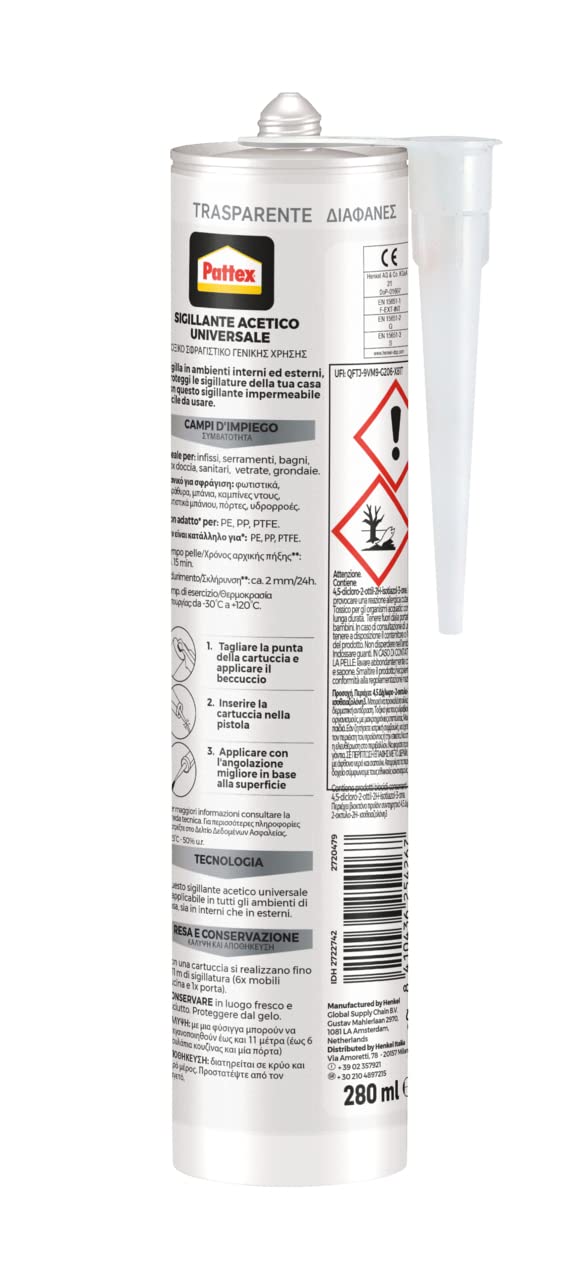 Pattex Sigillante Universale, Silicone Universale, Trasparente, 280 ml