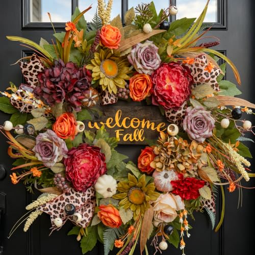 Image of Fall Wreaths for Front Door 24 Inch Artificial Autumn Wreath Rustic Decor