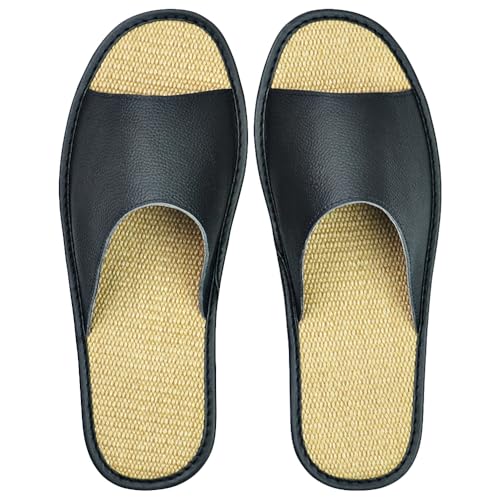 Image of Hwayslon Leather Slippers Men's Women's Leather Room Shoes Natural Cowhide Luxury Solid Color Unisex