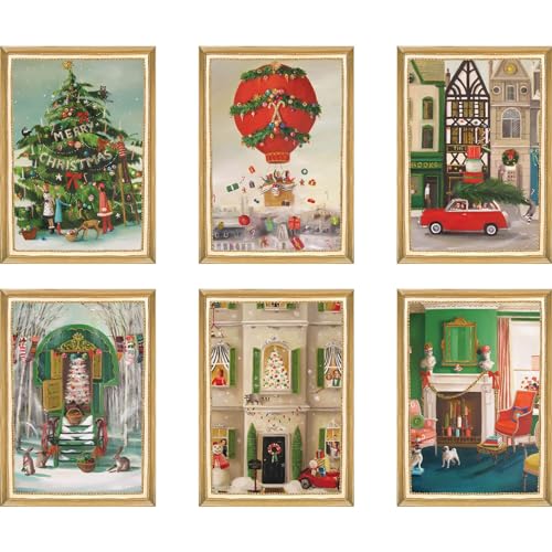 Image of Hester & Cook Janet Hill Christmas Cards with Envelopes - Blank Holiday Cards with Gold Border Boxed Set with Envelopes 6 Each - Made in USA