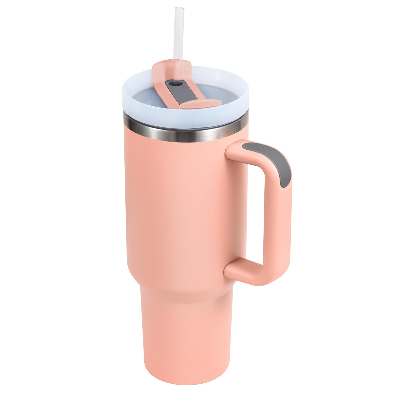 Vaso aislado de acero inoxidable con asa y tapa con pajita, taza de viaje reutilizable para bebidas frías, ideal para café helado en casa o sobre la marcha