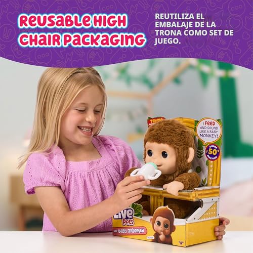 Miniatura 7 de My Baby Monkey de Little Live Pets: Mono Mango con más de 50 Sonidos y reacciones. con su expresiva Boca móvil, Come y se Chupa el Dedo. Se cuelga de Las Manos y los pies, ¡como un Mono de Verdad!