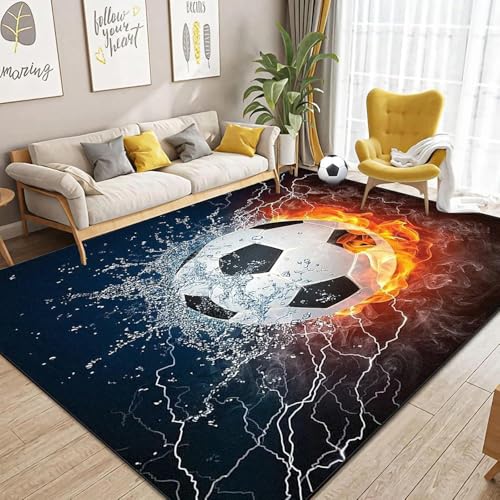 JynxtoyZeal Tapis de Ferrain de Football, Moquette pour Surface à Imprimé Flamme de feu de Glace Motif Ballon de Football Tapis décoration pour Salle de...