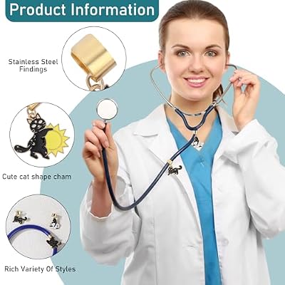 Cats Stethoscope Charm Tag for Nurse - 6 Pcs Cute Black Cat Personalized Stethoscope Charms Accessories, Stethoscopes Charm Gifts for Nurses Week Nurse Doctor, Medical Assistant