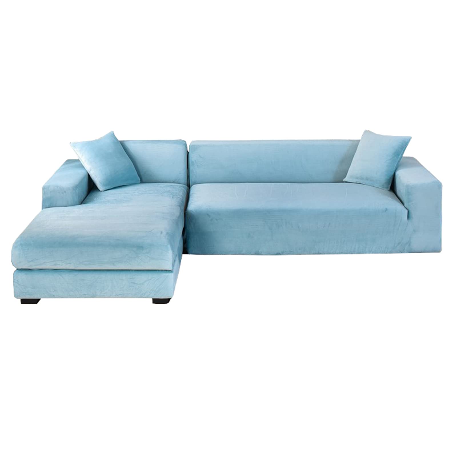 Fundas de terciopelo para sofá modular, 2 piezas, elásticas, en forma de L, antideslizantes, en forma de L, protector suave para sofá de esquina, color azul claro, 3 + 3 plazas