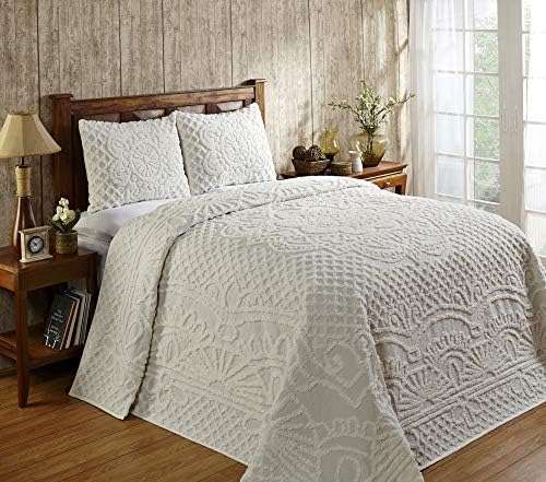 Better Trends Trevor Collection is Super Soft and Light Weight in Medallion Design 100% Cotton Tufted Unique Luxurious Machine Washable Tumble Dry, Twin Bedspread Set, Ivory
