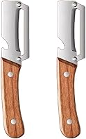 2 Pack 2 in 1 Multi Functional Vegetable Peeler with Bottle Opener and Wooden Handle Stainless Steel Blade Kitchen Tool for Sugar Cane Potato Fruit Pineapple Pumpkin Papaya Carrot Veggie Peeler