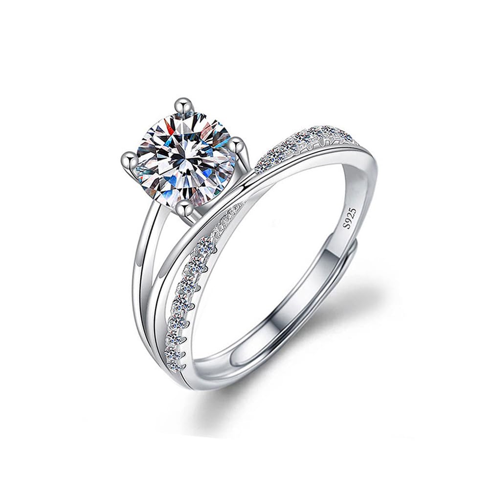 TOEECYAnillos Mujer 925 Ley Plata Ajustable Anillo Zirconia Cúbica Moissanita Joyeria Regalos Aniversarios Boda Compromiso San Valentín Promesa Familia Romántico Mujeres Niñas