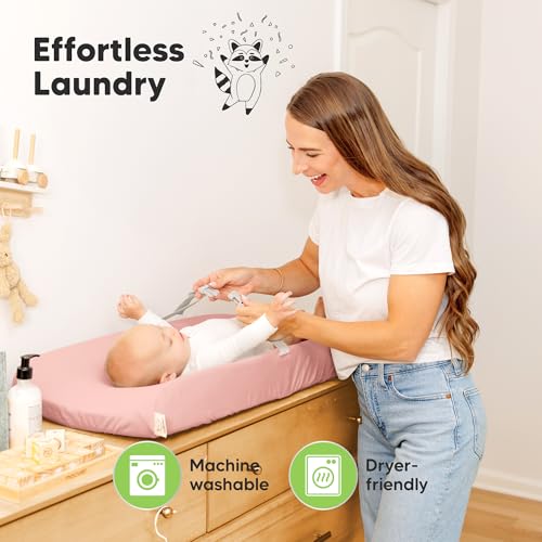 Image of 2-Pack Organic Changing Pad Covers for Girl, Boy, Neutral - 100% Cotton Changing Table Pad Cover, Soft Baby Nursery Diaper Changing Pad Sheets, Contour Changing Pads Liners, Change Pad Cover (Rose)