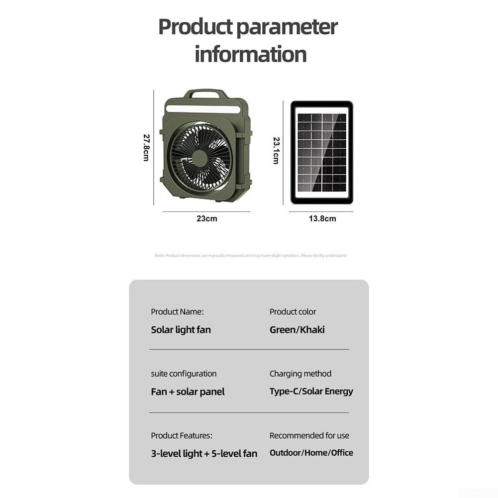 Ventilatore da terra portatile alimentato a energia solare, ventilatore da scrivania USB ricaricabile con 5 velocità e LED, raffreddamento telescopico silenzioso per campeggio, viaggi, casa, ufficio
