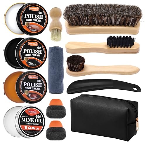 WERNMIND 13PCS Kit De Pulido De Zapatos Negro Abrillantador MarróN Brillo Neutro Kit De Botas De Cuero Cuidado Agente Zapatos Abrillantador Cepillo De Pulido
