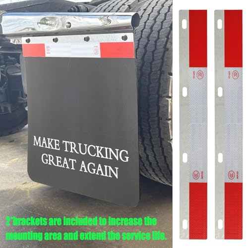 Image of XUKEY 24 inchx24 inch Black Polymer Mud Flaps with Slogans and 24 inchx3 inch Mud Flap Reflector Reflective Tape Fit for Semi Trucks Trailers, 2 Pack