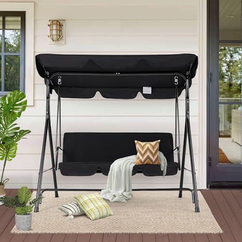 Sedia a dondolo da giardino a 3 posti, con cuscino rimovibile e paralume regolabile, perfetta panca da portico per rilassarsi a bordo piscina e in giardino