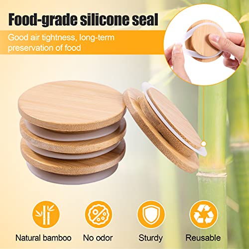 16 Pack Jar Lids For Oui Yogurt Jars- Natural Bamboo Wood Oui Lids With Labels & Silicone Sealing Rings, Eco-Friendly Yogurt Bottle Recycle Replacement Cap Glass Jar Canning Lids #TOP1