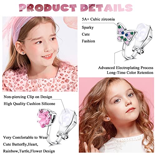 YADOCA 10Pairs Clip on Earrings for Girls Women Cute Butterfly Flower Pearl CZ Heart Star Clip-on Earrings Multicolored Non Pierced Earrings Set3