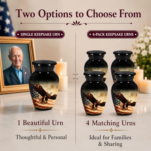 Image of Trupoint Memorials Small Urns for Human Ashes Keepsake, Military and Patriotic Decorative Mini Cremation Urn for Veteran Adult Men and Women, Small Black