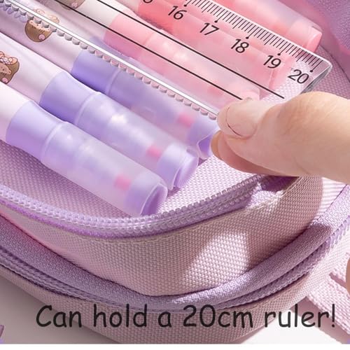 Image of Premium Canvas Pencil Case Hang able 6 Layer with 3 Compartment Cute Aesthetic Pencil Case Large Capacity Pencil Pouch for Kids (Cute Rabbit - Purple)