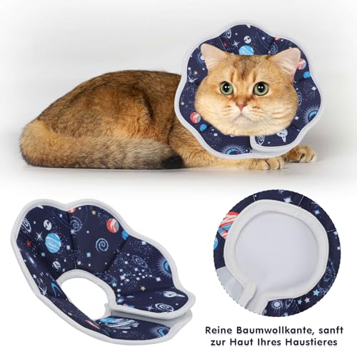 Halskrause Katze Weich & Wasserdicht, Katzenkragen nach OP - Halskrausen für Katzen & Hunde, Einstellbar mit Klett, 3 Größen (XS, S, M)
