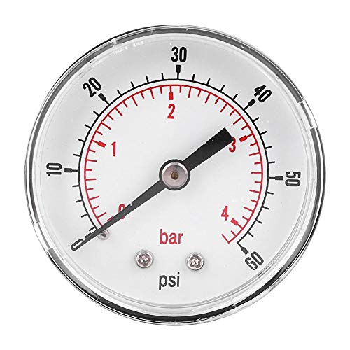 Pressure Gauge 50mm Dial Pressure Gauge 1/4 BSPT Back Connection for air water oil gas and other non-corrosive media(0-60psi 0-4bar)