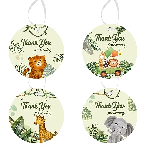 Image of Party Propz Thank You Card Birthday - 21 Pcs, Jungle Thank You Cards For Return Gifts With Ribbon | Birthday Thanks Card(Cardstock) | Thank You Tags For Return Gifts | Happy Birthday Decoration Items
