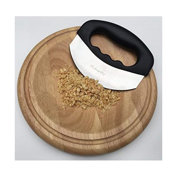 Checkered Chef Mezzaluna Knife - Rocker Knife, Mincing Knife, and Mezzaluna Chopper w/Single Blade and Cover/Sheath - Vegetable Cutter & Salad Chopper - Image 4