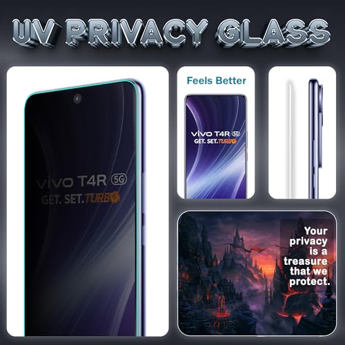 Image of ArmourPro UV Privacy Tempered Glass Screen Protector for Vivo T4R (6.77 Inch, Pack of 1) Edge to Edge Full Screen Coverage | Anti-Spy, Anti-Peeping & 9H Hardness Glass