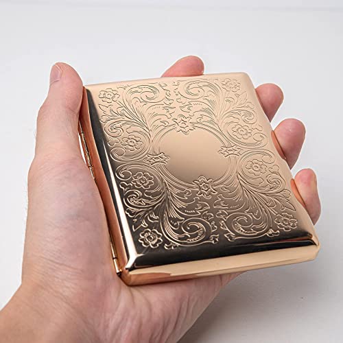 Image of Retro Metal Gold Cigarette Case - Holds 20 Regular Size Cigarettes, Clip Closure